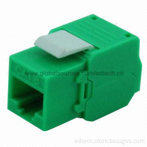 UTP Cat6 Keystone Jack, Slim Type, 180 Degrees, Toolless, Green Color with UL Mark